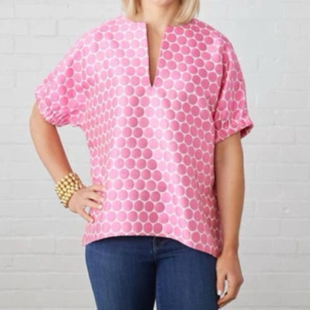 NWT CARYN LAWN BETSY JACQUARD POLKADOT TOP IN PINK ONE SIZE